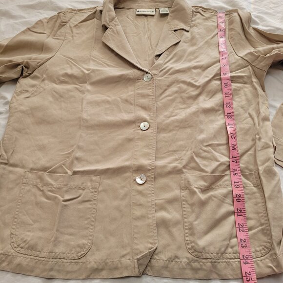 Appleseeds Tencel Beige Blazer Jacket Iridescent Buttons Patch Pockets Boxy VTG - Picture 12 of 13